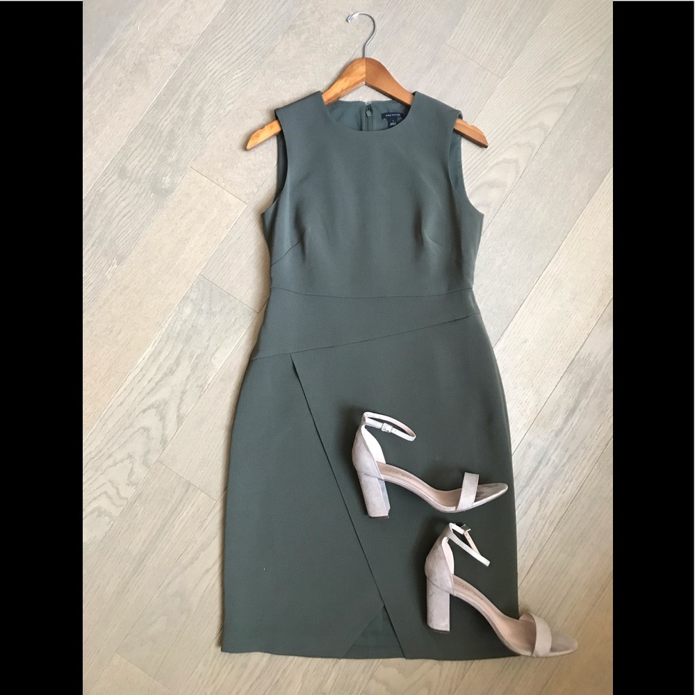 Ann Taylor Olive Green Asymmetrical Sheath Dress